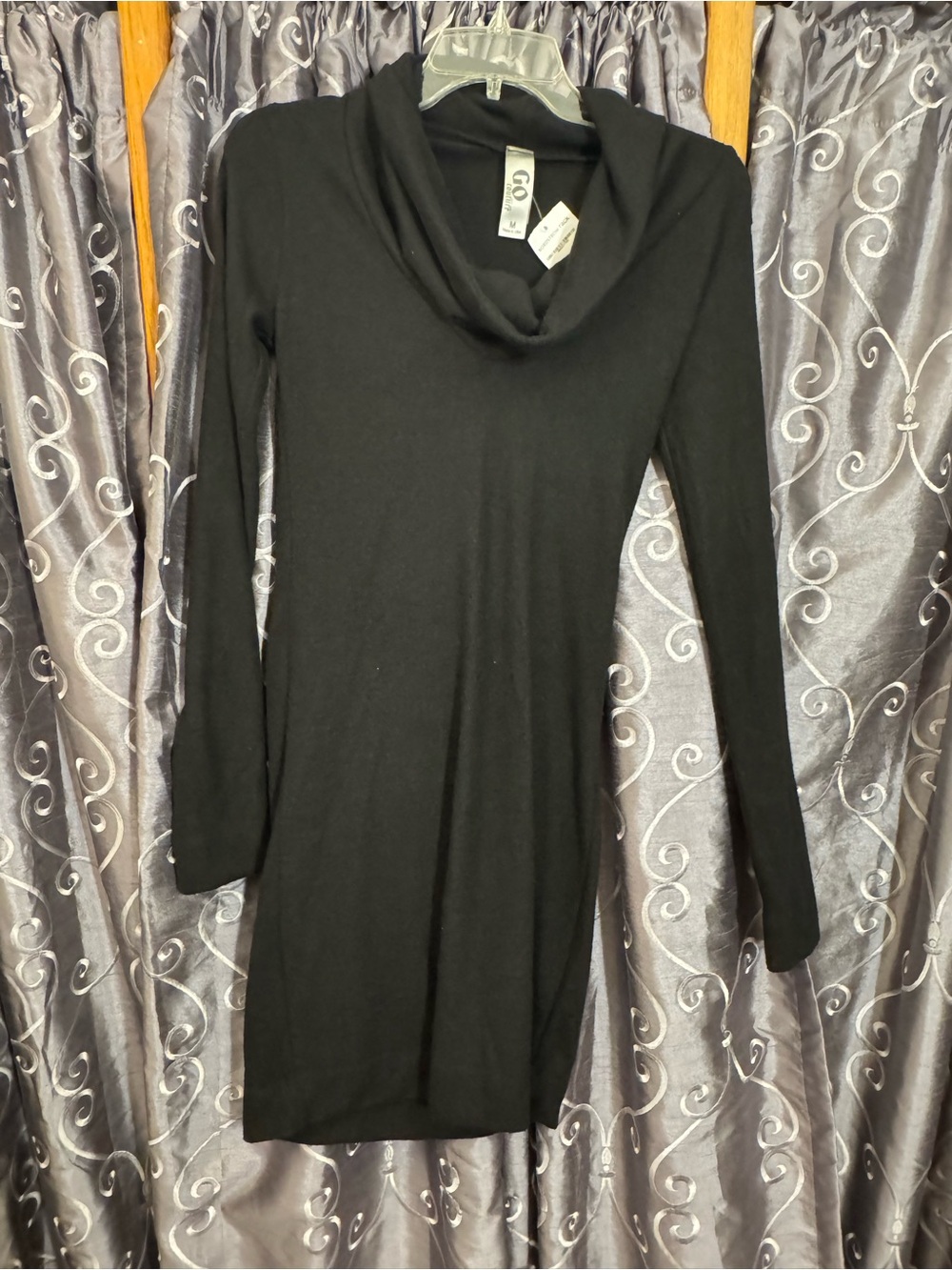 Go Couture Black Long Sleeve Cowl Neck Dress